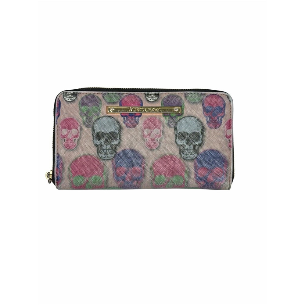 Betsey Johnson Skull Print Zip Around Wallet Colorful Gothic Punk Rock Organizer